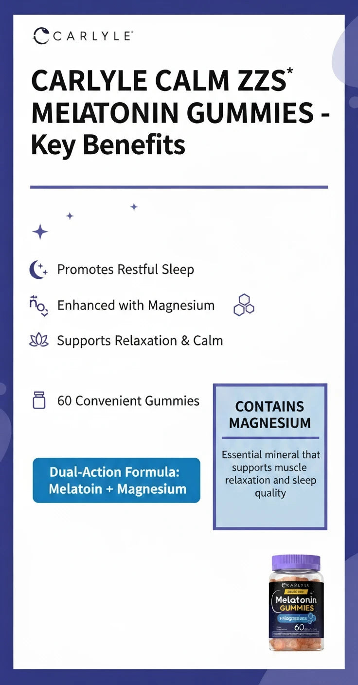 Carlyle Melatonin Gummies 10mg | with Magnesium Citrate | 60 Count | Vegan Formula | Non-GMO Gluten Free