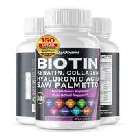 GUDOMET Biotin Collagen Vitamin D3 Vitamin B1 Vitamin B2 Vitamin B3 Vitamin B6 Vitamin B9 Vitamin B12 Keratin Hyaluronic Acid Saw Palmetto -150 Capsules- Made in USA