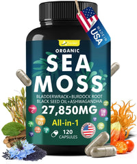 120 Sea Moss Capsule (2x more than competitors) Complex with Sea Moss Black Seed Oil Aşhwagandha Ginger & Vitamins C D3-120 CapsulesSuperfood Supplements - Advanced Seamoss Pills Wild Sea Moss Pills Made in USA