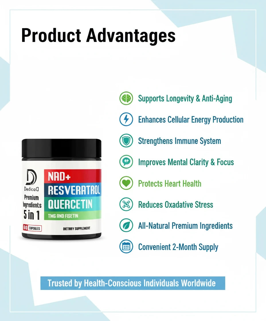 NAD+ Supplement 500mg - Pure NAD Supplement - Combined to Fisetin TMG Resveratrol and Quercetin - Energy and DNA Repair Aging Defense Brain Function - 60 Capsules